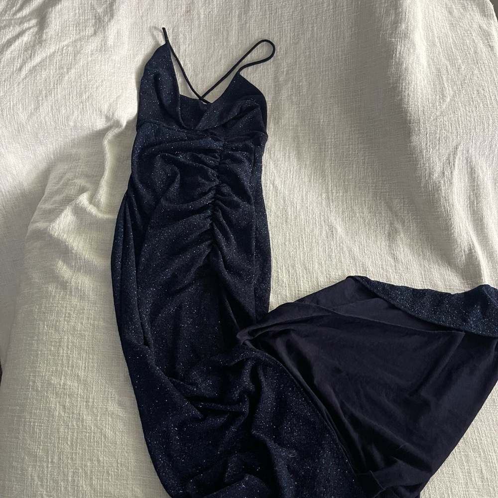 Cow Neck Navy Blue Glitter Maxi Dresszz de
